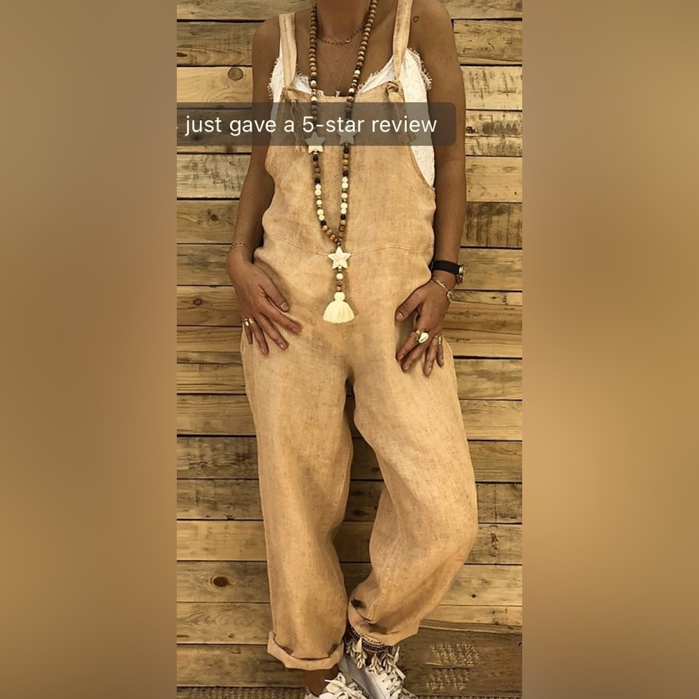 NWT Women's Overall Pocket Solid Color Square Neck Linen Streetwear, S.